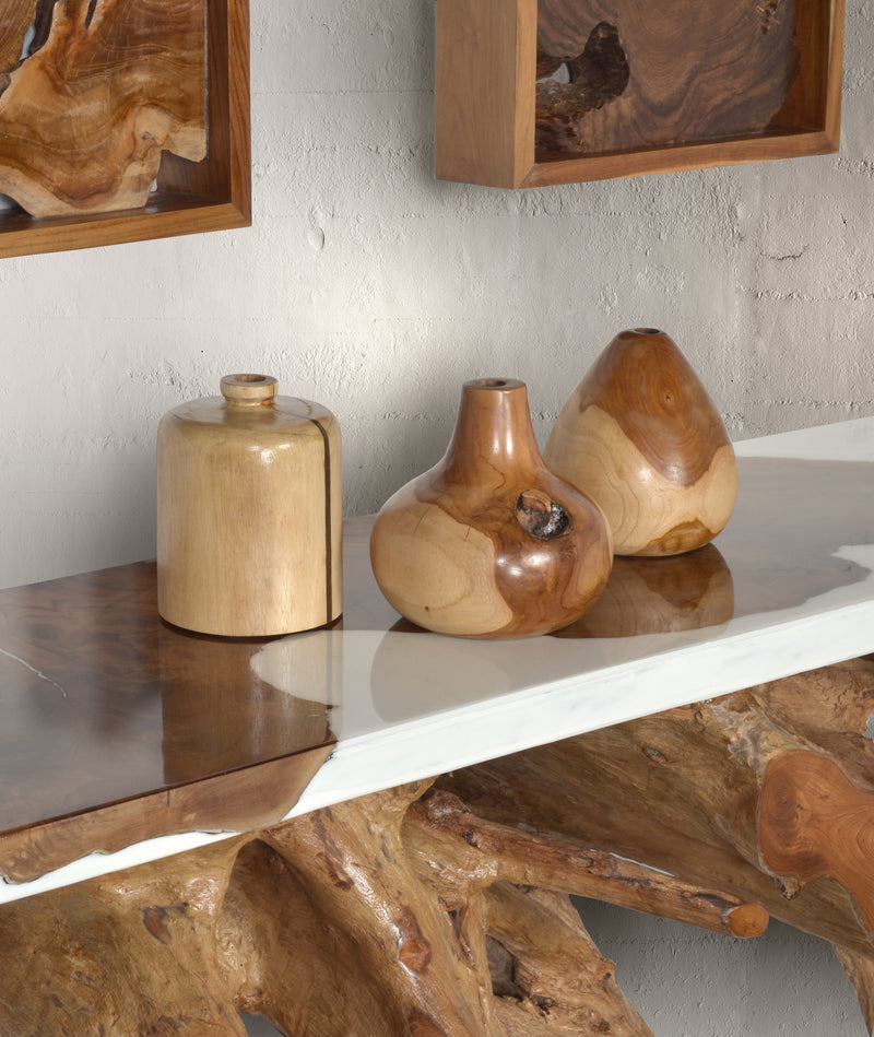 Mountain Studios Teak Organic Vase Set of 3