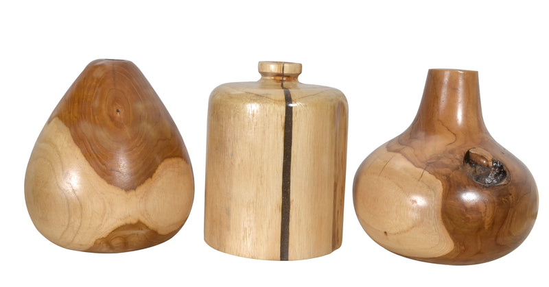 Mountain Studios Teak Organic Vase Set of 3