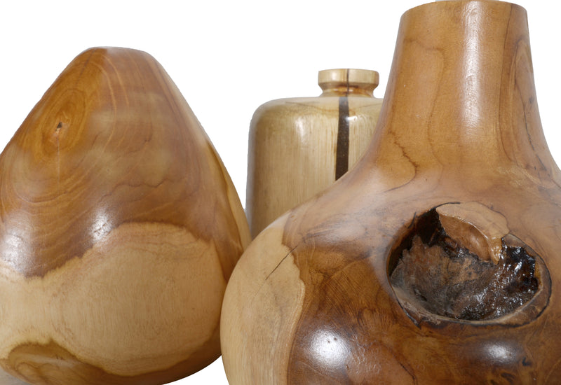Mountain Studios Teak Organic Vase Set of 3