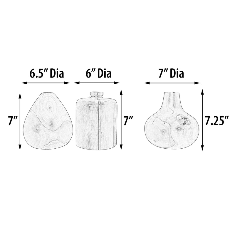 Mountain Studios Teak Organic Vase Set of 3