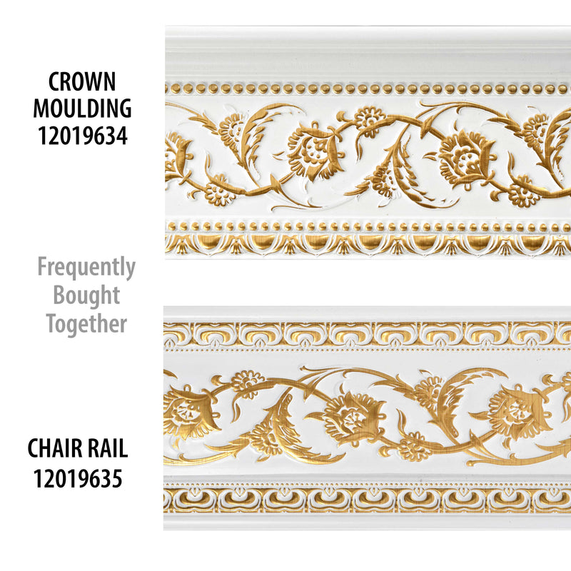 Gold on French White Floral Chair Rail 94 Inch