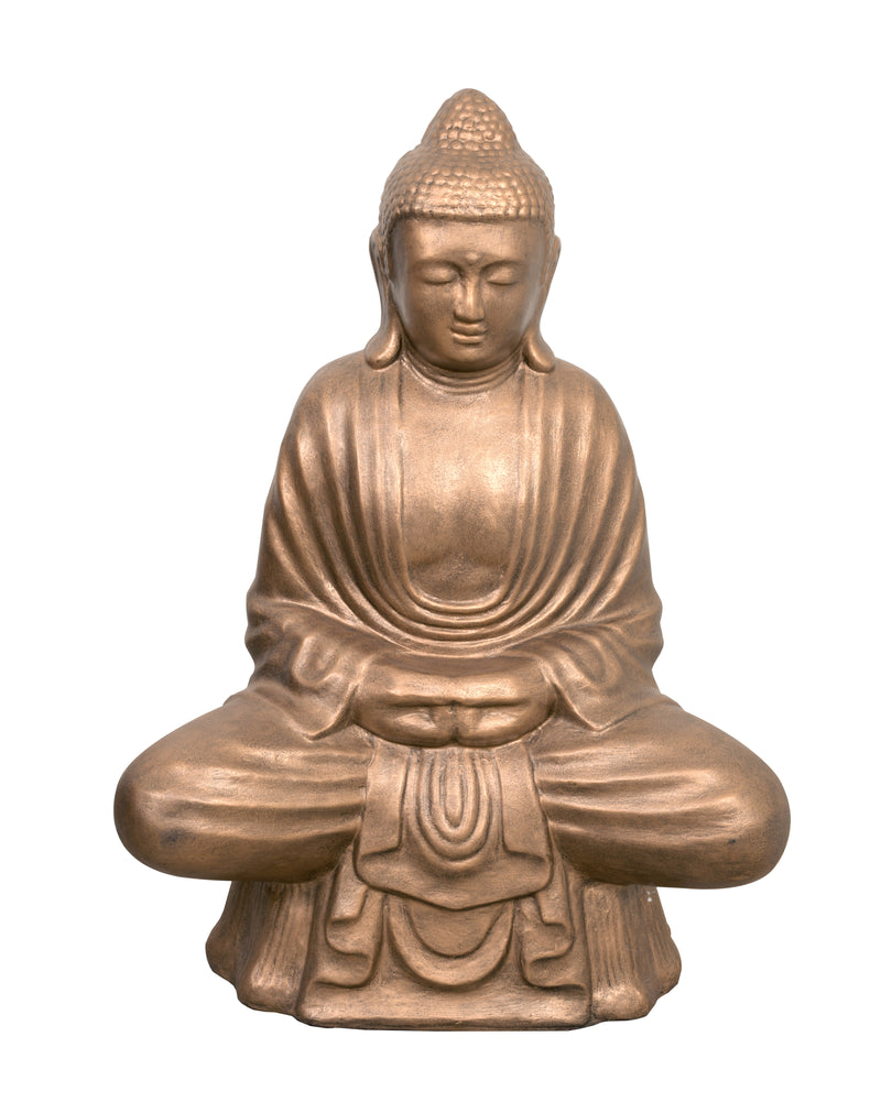Buddha Sitting Lotus 30 Inch  Gold Stone Finish Indoor Outdoor Hand Cast and Hand Finished