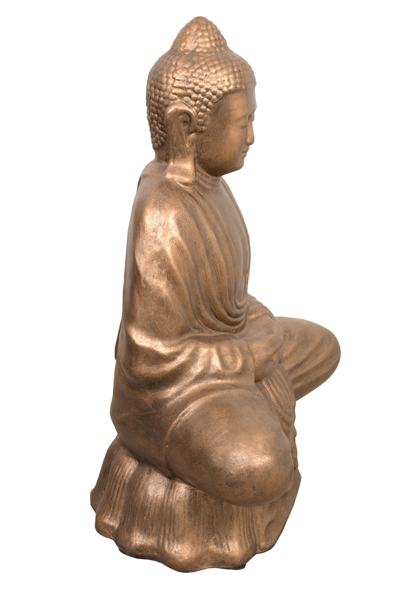 Buddha Sitting Lotus 30 Inch  Gold Stone Finish Indoor Outdoor Hand Cast and Hand Finished