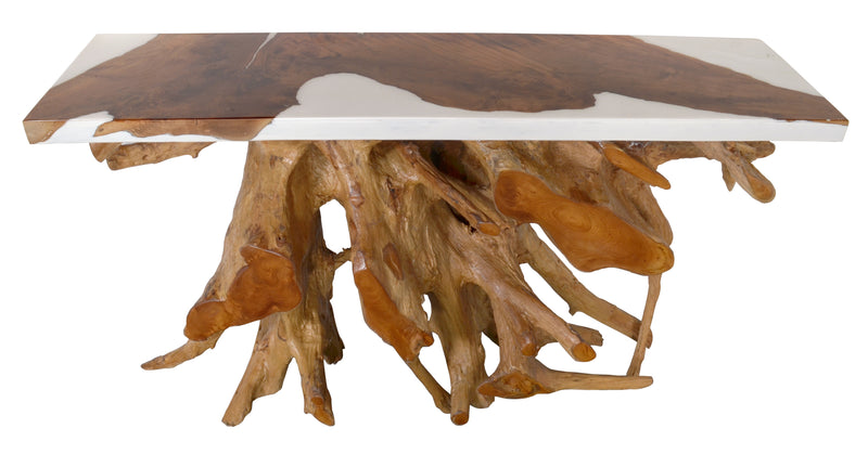 Artistic 60 Inch Floating Teak Root Console in White Epoxy Resin
