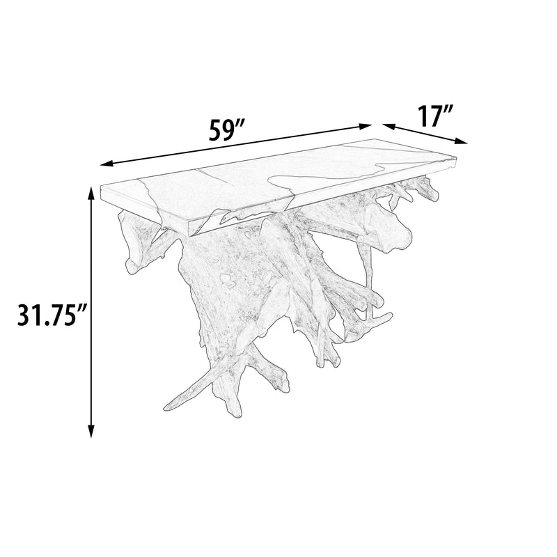 Artistic 60 Inch Floating Teak Root Console in White Epoxy Resin