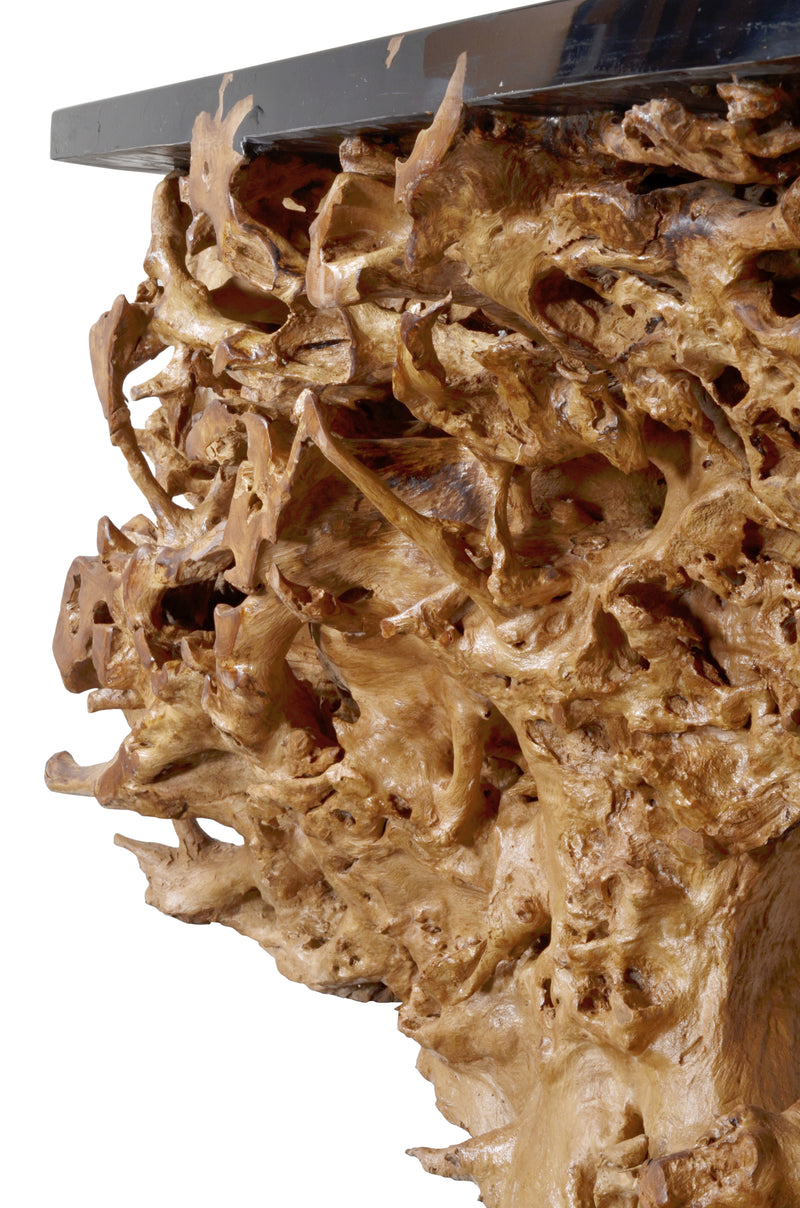 Artistic 60 Inch Floating Teak Root Console in Black Epoxy Resin