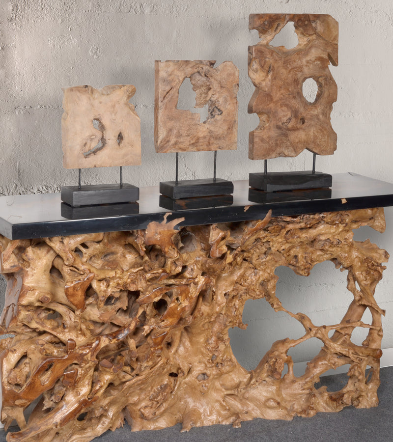 Mountain Studios Teak Organic Sculpture Set of 3 Graduated Height up to 24 Inches Tall