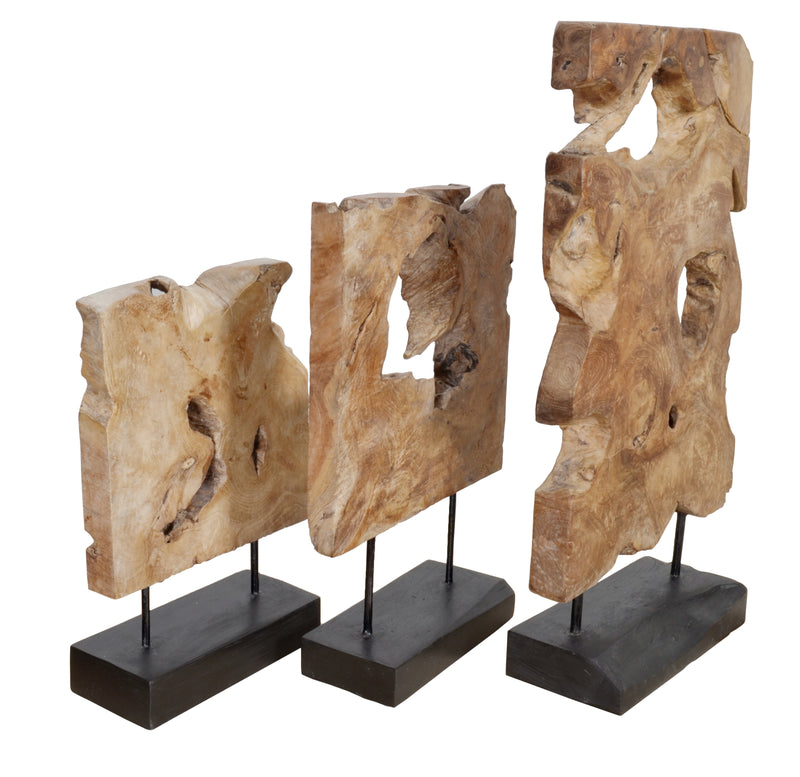 Mountain Studios Teak Organic Sculpture Set of 3 Graduated Height up to 24 Inches Tall
