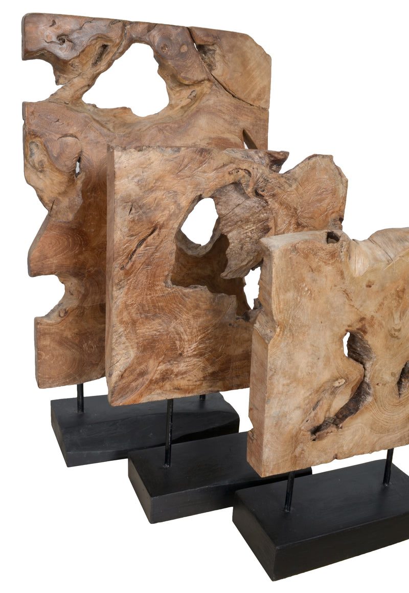 Mountain Studios Teak Organic Sculpture Set of 3 Graduated Height up to 24 Inches Tall