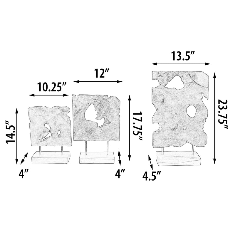 Mountain Studios Teak Organic Sculpture Set of 3 Graduated Height up to 24 Inches Tall