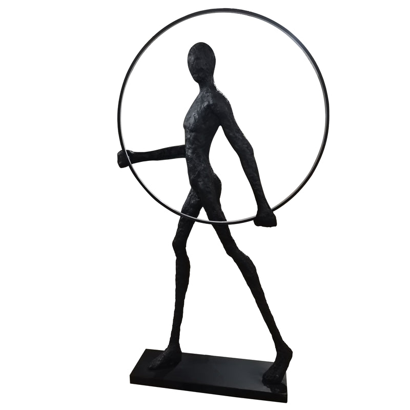 Sculpture Modern Man with Illuminated Sphere 82 Inches Tall, Life Size, Abstract, Art, Statue