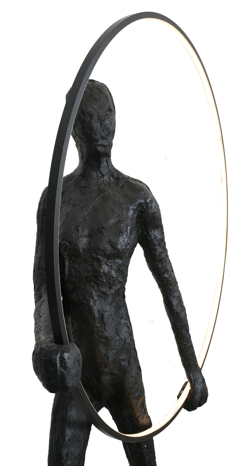 Sculpture Modern Man with Illuminated Sphere 82 Inches Tall, Life Size, Abstract, Art, Statue
