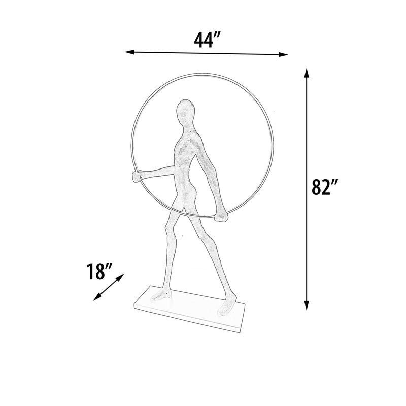 Sculpture Modern Man with Illuminated Sphere 82 Inches Tall, Life Size, Abstract, Art, Statue