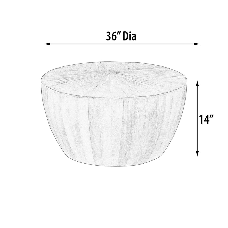Mango Wood Solid Parquet Round Coffee Table 36 Inch Diameter