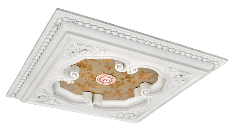 White and Gold Four Leaf Clover Square Chandelier Ceiling Medallion 24in