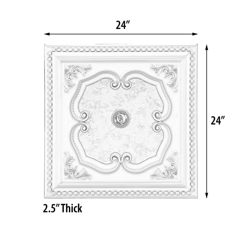 White and Gold Four Leaf Clover Square Chandelier Ceiling Medallion 24in