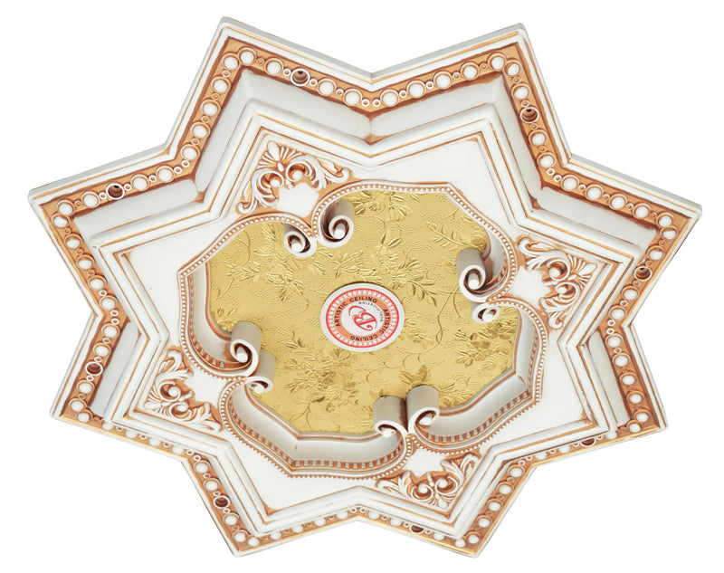 Ivory and Gold Eight Pointed Star Chandelier Ceiling Medallion 24in