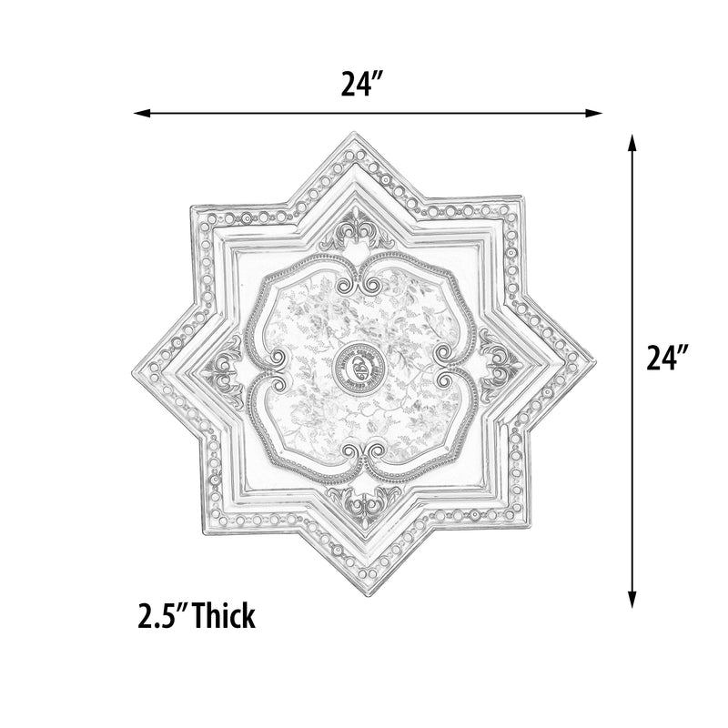 Ivory and Gold Eight Pointed Star Chandelier Ceiling Medallion 24in