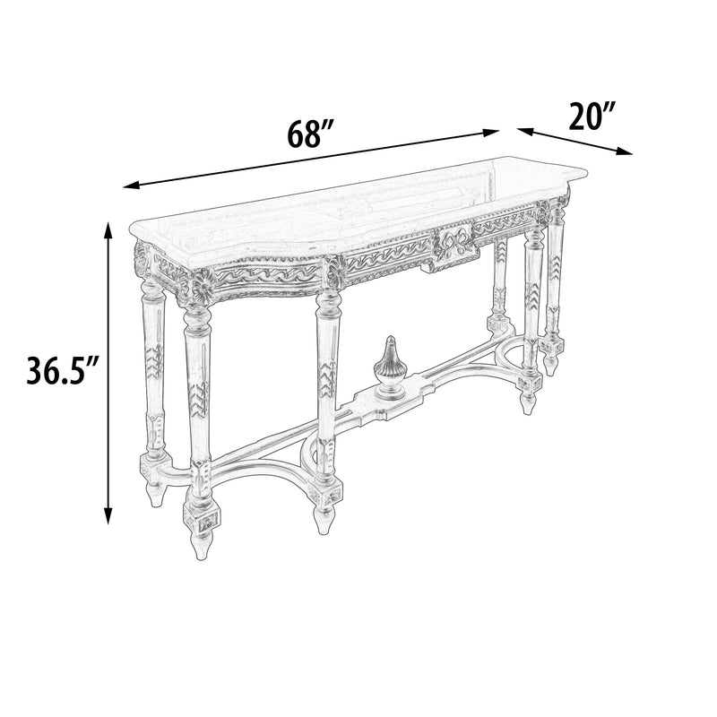 Platine Hand Carved Mahogany Console with Creama Marfil Marble Top 68 Inches