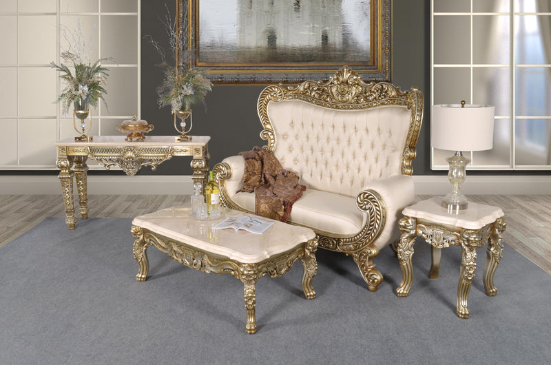 Platine Chapelle Console Hand Carved Mahogany with Creama Marfil Marble Top 59.25 Inches Long