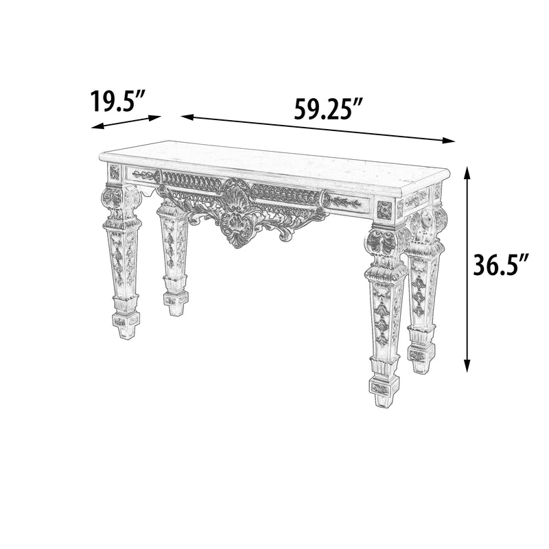 Platine Chapelle Console Hand Carved Mahogany with Creama Marfil Marble Top 59.25 Inches Long