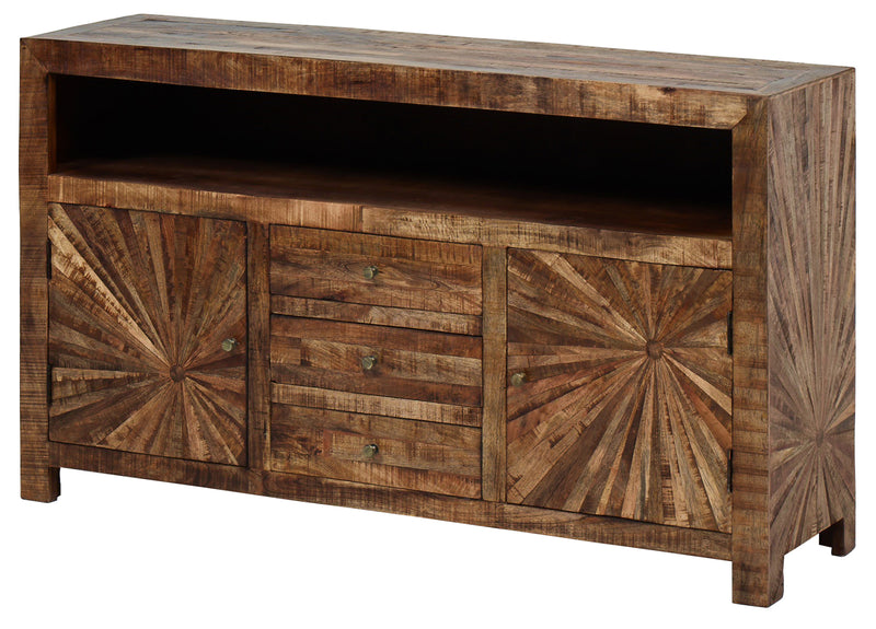 Mango Wood Solid Parquet Media Sideboard 65 Inches