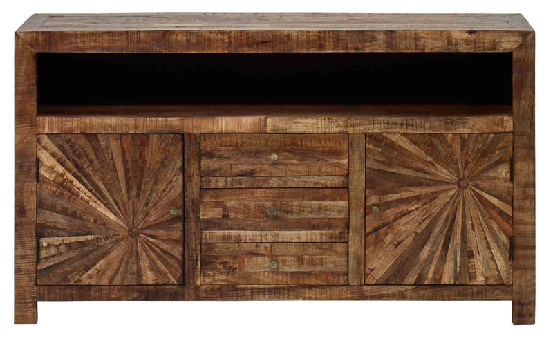 Mango Wood Solid Parquet Media Sideboard 65 Inches