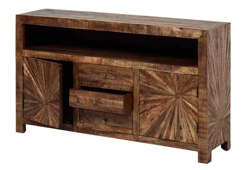 Mango Wood Solid Parquet Media Sideboard 65 Inches