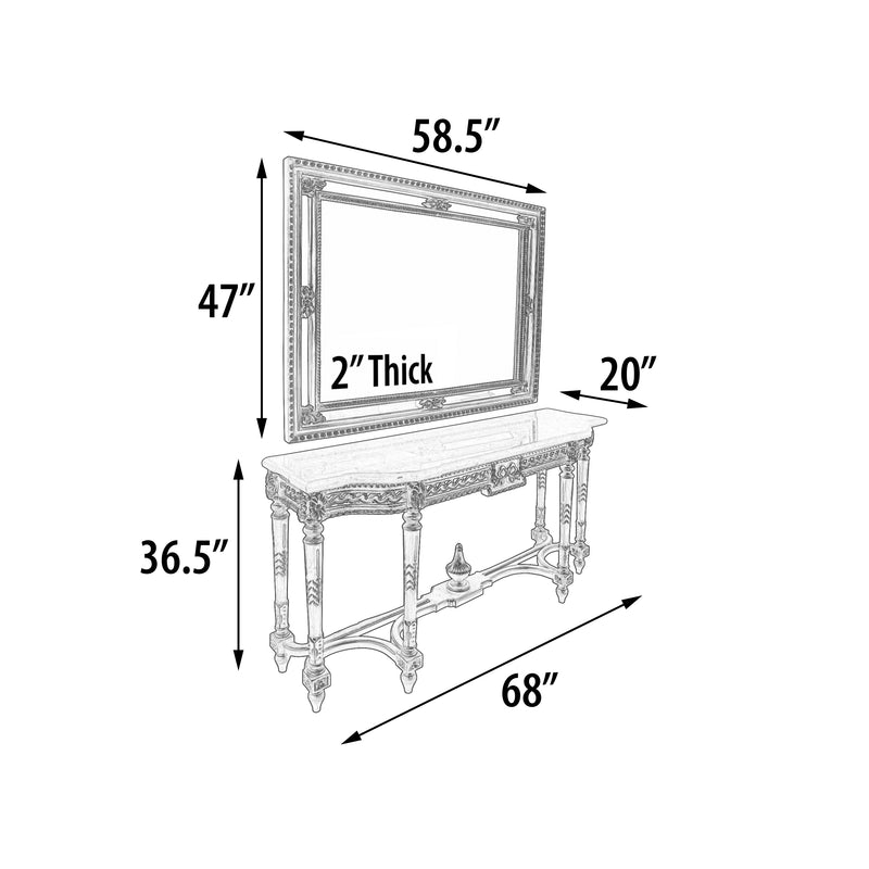 Platine Mirror  and Console  Hand Carved Mahogany with Creama Marfil Marble Top