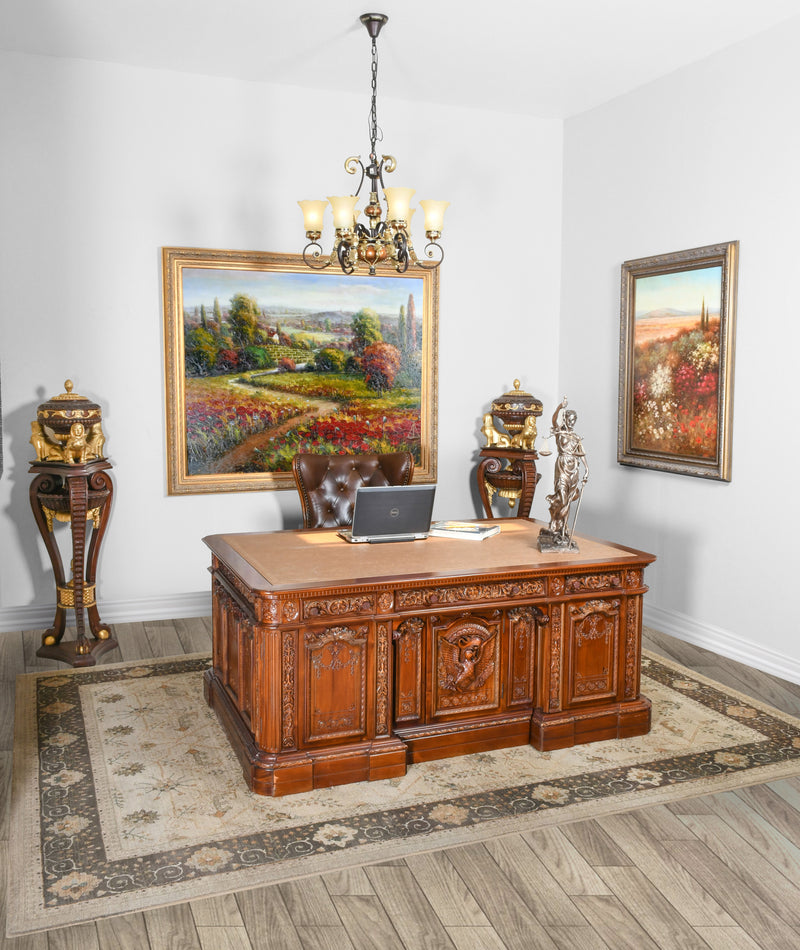 Resolute Hand Carved Mahogany Presidents Desk 71"W x 48"D x 31"H