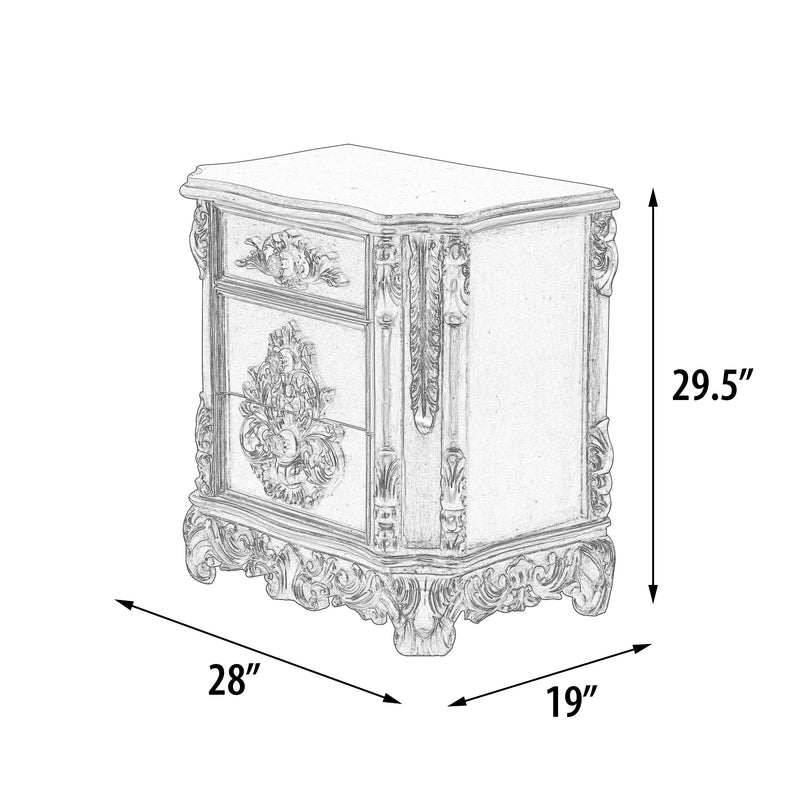 Grand Platine Finish Carved 3 Drawer Nightstand