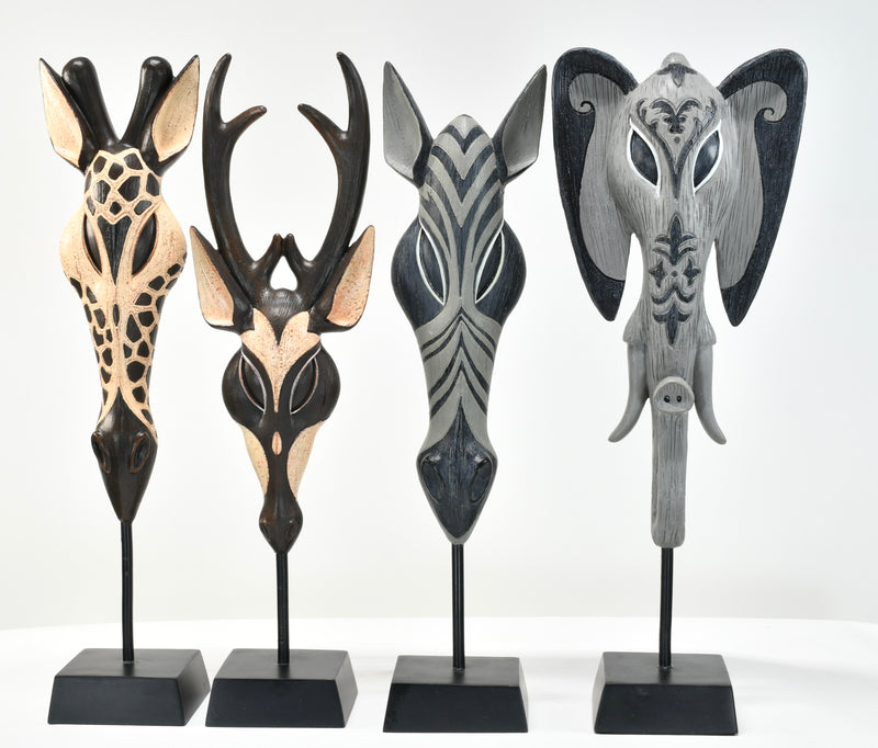African Animal Masks on Stand Set of 4