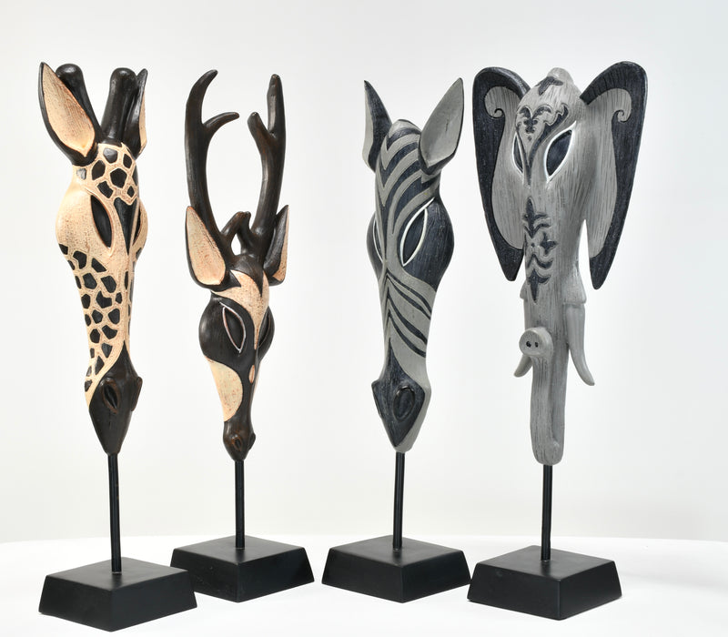 African Animal Masks on Stand Set of 4