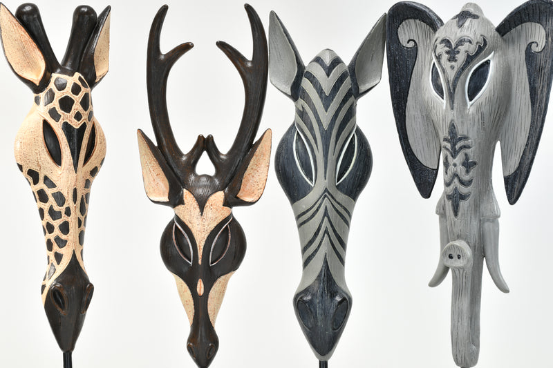 African Animal Masks on Stand Set of 4