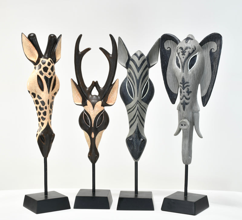 African Animal Masks on Stand Set of 4