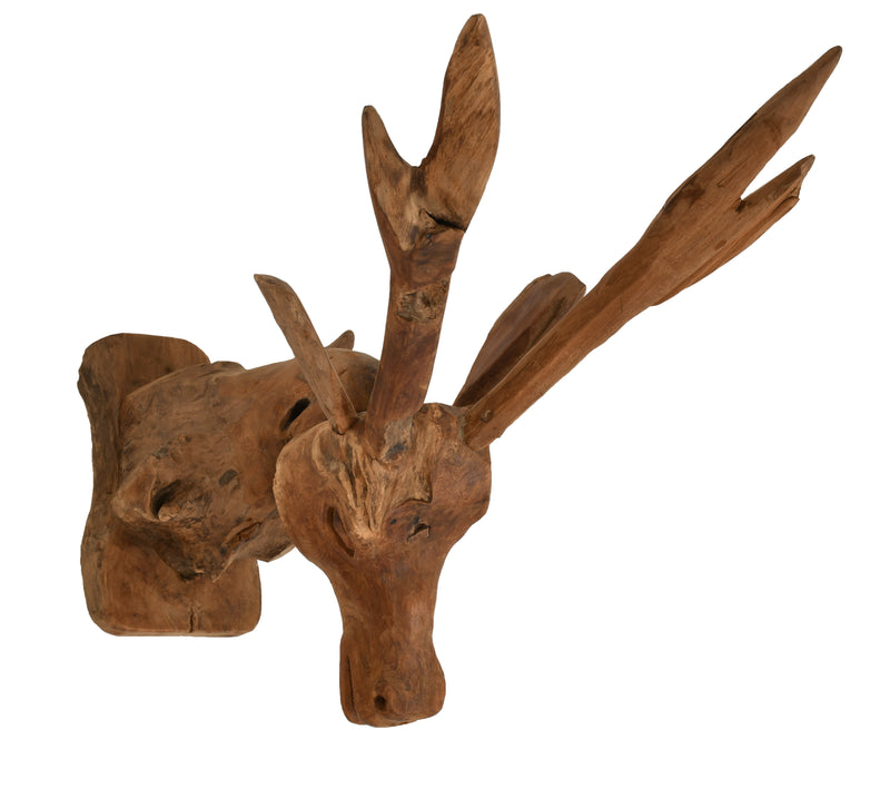 Teak Trophy Deer Head Wall Mount Sculpture 12"W x 17"D x 29"H