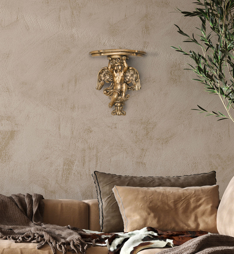 Gold Cherub Statue Wall Relief
