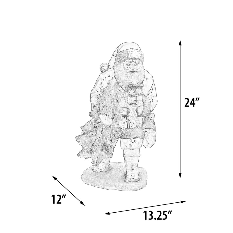 Christmas Santa Clause Carrying a Christmas Tree Decorative Statue 24"H