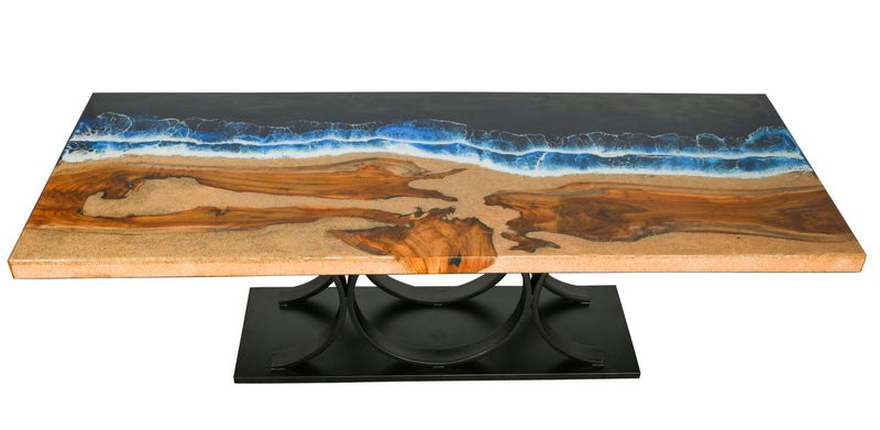 Artistic Teak Floating Table with Iron Base