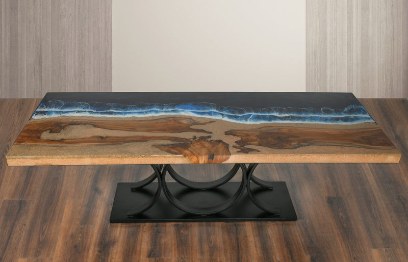 Artistic Teak Floating Table with Iron Base