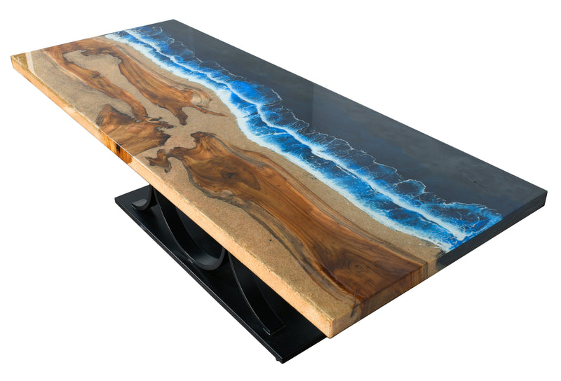 Artistic Teak Floating Table with Iron Base