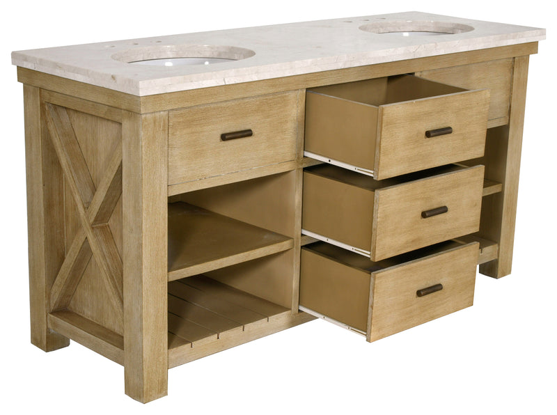 Customizable Double Bathroom Vanity with Marble Top 72"W Beachstone