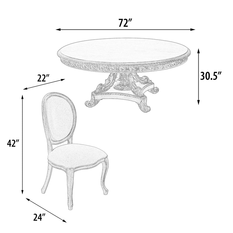 Anglia 72" Round Pedestal Dining Table with Chairs Set of 7-Beachstone