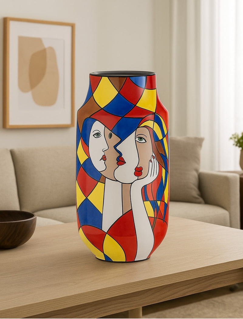 Picasso Style Handpainted Vase 24in