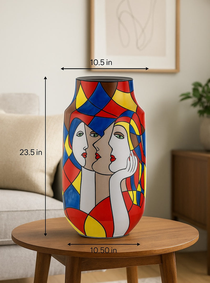 Picasso Style Handpainted Vase 24in