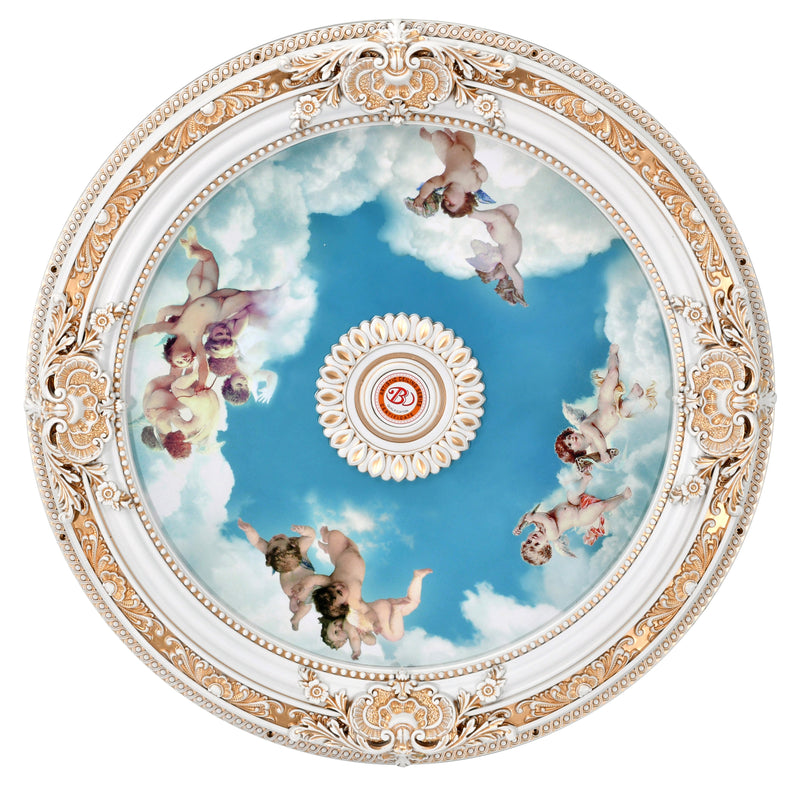 White Round Cherub Ceiling Medallion 35.5 in