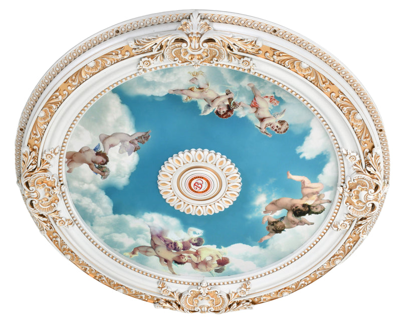 White Round Cherub Ceiling Medallion 35.5 in