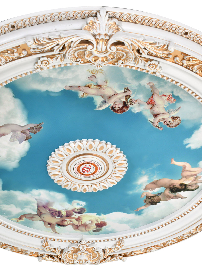 White Round Cherub Ceiling Medallion 35.5 in