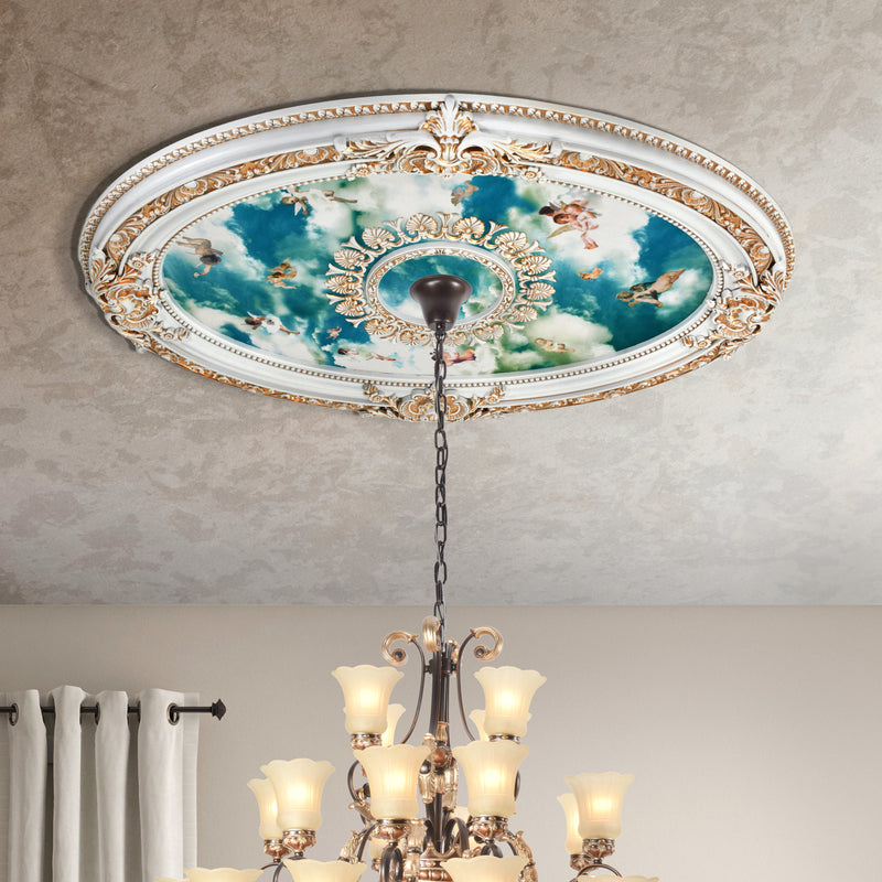 White Oval Cherub Ceiling Medallion 42.75IN