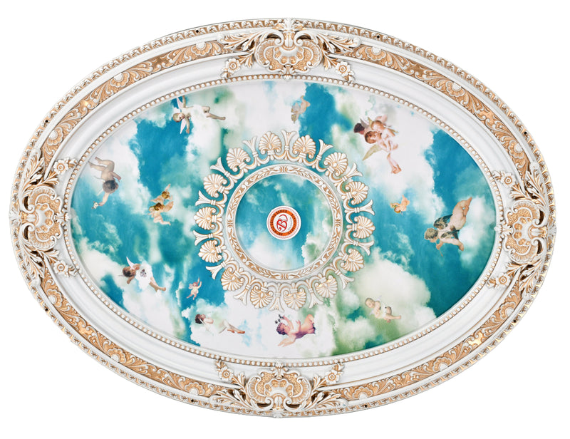 White Oval Cherub Ceiling Medallion 42.75IN